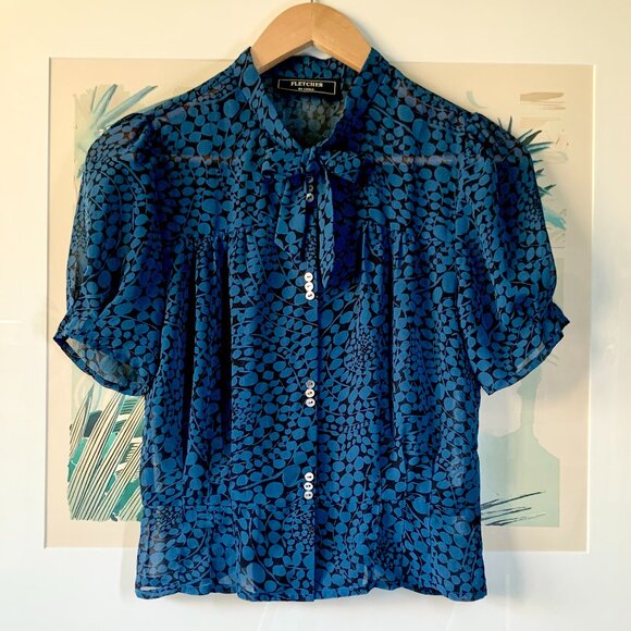 Fletcher Sheer Short Statement Sleeve Blouse Bow Tie Neck Whimsigoth Dark Fairy - Picture 1 of 9